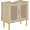 HOMCOM Mobile bagno sottolavabo mobile sottolavabo ante in rattan piedi in legno di pino 2 livelli 60 x 30 x 60 cm quercia