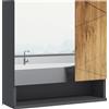 kleankin Armadietto murale specchio da bagno armadietto da parete con ripiani regolabili 2 porte 55 x 17 x 55 cm naturale grigio scuro