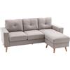 HOMCOM Divano d'angolo in tessuto di lino 193 cm forma L design scandinavo per soggiorno appartamento piccolo spazio grigio chiaro