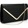 Milky Way Pochette da sera da donna in ecopelle con catena con patta a busta borsa per matrimonio cocktail party, Nero , Etichettalia unica