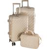 Camomilla Milano Set 3 pz Valigeria, Valigia (70 lt.) + Trolley (40 lt.) + Vanity Case (15 lt.), Materiale Rigido, Ruote Pivotanti, Collezione Ribbon, Colore Butter White