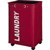 WENKO Cesto Quadro para la Ropa ancho con ruedas Rojo/Negro, Tessuto, Rosso
