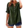 Generico Camicie da Donna in Cotone e Lino, Camicie estive con Bottoni, Scollo a V Casual, Camicette Eleganti (Military Green#1,L)