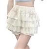 FENXIXIONE Harajuku Y2k Lolita Bloomers Pantaloncini Goth Kawaii Moda Abbigliamento Gotico Elastico in vita Carino Pizzo Trim Gonna Corta a Livelli (Bianco,L)