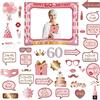 POPOYU Fotobooth 60 Anni Kit Fotografico Compleanno Rosa Oro 34 Pezzi Accessori Selfie Gonfiabile Con Cornice Per Foto