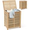 LIFEZEAL Cesto Portabiancheria Vimini con Coperchio, 80L, Porta Biancheria Sporca per Bagno in Bambù, Mobile Bagno con Portabiancheria con Borsa Lavabile, Cesto per Bucato da Lavanderia Naturale
