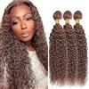 AiPliantfis Brown Bundles Human Hair Extension Deep Wave #30 Capelli Umani Naturali Veri Donna Unprocessed Virgin Hair 100g/PC 300g Total Unprocessed Virgin Hair for Women 16 18 20 Inch
