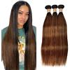 AiPliantfis Brown Bundles Human Hair Extension Straight P430 Highlight Capelli Umani Naturali Veri Donna Unprocessed Virgin Hair 100g/PC 300g Total Unprocessed Virgin Hair for Women 28 30 32 Inch