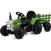 COSTWAY Trattore con Rimorchio Cavalcabile per Bambini 12V, Trattore Elettrico Telecomandato, con Luci e Suoni, 30kg, 3+ Anni (Verde Scuro)