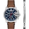 Diesel Orologio Baby Chief da uomo, movimento cronografo, cassa in acciaio 43 mm con cinturino in pelle, DZ4601SET