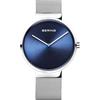 BERING 14539-007 Orologio unisex al quarzo, orologio da polso con cassa in acciaio inossidabile color argento da 39 mm e quadrante blu, cinturino in maglia milanese, vetro zaffiro, 5 ATM