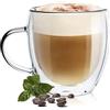 Generic R&SB - Tazza da caffè in vetro a doppia parete, 250 ml, con manico in acciaio inox, con cucchiaino