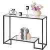 VEVOR Tavolo Consolle in Vetro a 2 Livelli 107 x 35,4 x 75,5 cm Moderno Tavolino Rettangolare con Piano in Vetro Temperato e Gambe in Ferro, Dispositivo Antiribaltamento per Soggiorno, Ingresso, Nero