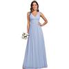 Ever-Pretty Vestito da Cerimonia Donna Linea ad A Stile Impero Chiffon Scollo a V Senza Maniche Abito da Damigella Chic Ghiaccio Blu 40