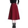 BiilyLi Donna Inverno Vita Alta Midi Gonna in Lana Elegante A-Linea Gonne Colore Solido Skirt Rosso Vino L