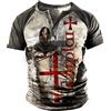 XINTAYEL T-Shirt Vintage per Uomo - 3D Cavalieri Templari T-Shirt Stampata in difficoltà T-Shirt Manica Corta con Scollo a V Oversize con Bottoni