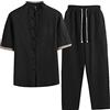 Generico Tuta Di Lino Da Uomo Elegante Casual Completi Sportivo Traspirante Taglie Forti Camicia E Pantaloni Spiaggia Con Elastico In Vita Tute Da Casa Jogging Maniche Corte Con Coulisse Tuta Palestra