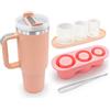 RANX INGST RANXINGST Set Stampo Ghiaccio Silicone e 1200ml/40oz Tazza Termica con Manico, Formine Ghiaccio con Coperchio + Tazza da Viaggio in Acciaio Inox con Cannuccia - Rosa