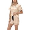 Atxnn Pigiama Donna Seta in Raso Pigiami Due Pezzi Estivo con Scollo a V Corto Set Camicia a Maniche Corte e Pantaloncini, Champagne L