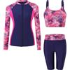 Ausing Costume da bagno da donna Set di 3 pezzi con protezione solare Costume da bagno a 3 pezzi a maniche lunghe Costume da nuoto Muta/Rash Guard Set da surf L, Nero e rosa., S