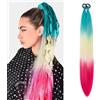 S-noilite Extension per capelli con coda di cavallo S-noilite Ombre con elastico per capelli da donna, finto parrucchino per feste quotidiane, treccia fai da te, 66 cm, 2 pezzi Ponytail,Verde-biondo-rosso