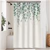 Uiiooazy Tenda Doccia Antimuffa, Tenda da Doccia 150x180cm Eucalipto Foglie Verde Fiori Viola Floreale Tende da Bagno Tessuto Lavabile Impermeabile Poliestere Tende per Vasca da Bagno con 10 Anelli