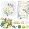 Luckeey 20 tovaglioli 60° compleanno + 12 portacandele da tavolo + 100 coriandoli 60° verde, decorazione 60° compleanno, donna uomo, eucalipto decorazione tavolo 60 anni