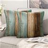 Hanrunsi Fodere per Cuscini 45x45 cm Verde Copricuscini Moderni 45 x 45 Fodere per Cuscini Verdi Strisce di Legno Retro Vintage Rustico Legno Lino Federe per Divano Soggiorno Set di 2