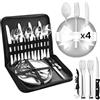 Cynrikah Set di Stoviglie da Campeggio per 2 Persone, 11PCS Set di Posate da Campeggio in Acciaio Inox Posate Portatili con Cucchiaio Forchetta Coltello Piastra Clip per Campeggio Picnic(Blu)