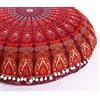 Popular Handicrafts Federa per cuscino da pavimento, motivo mandala hippie, grande, con pompon e particelle morbide, federa rotonda bohémien per yoga, 81,3 cm, marrone
