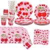 Obussgar Ciliegia Party Decorazione - Ciliegia Compleanno Party Stoviglie Forniture include piatti, tazze, tovaglioli, tovaglia, cannucce - servito 20