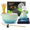 TEANAGOO Set da tè giapponese (7 pezzi) Set di fruste per matcha Ciotola per matcha con beccuccio Frustino per matcha in bambù (chasen) Paletta (chashaku) Porta fruste matcha Set N31, Blu sfumato