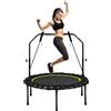 KOMFOTTEU Trampolino Fitness Ø101 cm con Carico di 150 kg, Trampolino Elastico con 2 Fasce di Resistenza e Manico Regolabile in 4 Livelli, Mini Trampolino di Rimbalzo Pieghevole per Adulti e Bambini
