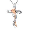 Miaofu Collana Croce Donna Argento 925 Collana Infinito Rosa Donna Croce Ciondolo Catena Rosa Oro