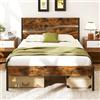 COSTWAY Struttura Letto in Metallo Matrimoniale 200x140 cm, Letto a Piattaforma Industriale con Testiera e Pediera in Legno, Silenzioso, Carico Massimo 360 kg
