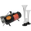 LUNICASHA Compressore d'aria da 12 V con serbatoio, 150 PSI, compressore d'aria con corno ad aria compressa, sistema di compressore d'aria integrato per clacson ad aria, gonfiaggio di pneumatici,