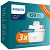 Philips Water Cartucce filtranti di ricambio Anticalcare+, confezione da 3, compatibili con Brita, RIDUZIONE DEL CALCARE FINO AL 50% IN PIÙ, filtra cloro, microplastiche e altri contaminanti
