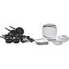 Amazon Basics - Servizio di piatti per 6 persone, 18 pezzi, Raggi moderni &Batteria da cucina, 15 pezzi con rivestimento antiaderente