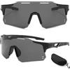 HTRTRR Occhiali sportivi UV400 unisex per ciclismo e outdoor, lenti blu panoramiche 150mm, montatura PC leggera e resistente, per bici, corsa, golf, baseball e sport all'aperto (Grigio Lenti)