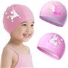 lokxmve 2 Pezzi Cuffia Piscina Bambino 3-10 Anni Alta Elastico Cuffie da Nuoto per Bambini Impermeabile Comoda Leggera Rosa Cuffia da Bagno per Ragazze Ragazzi Capelli Lunghi