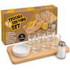 MIJOMA Set da 9 pezzi, tequilabrett con bicchieri, 6 bicchieri, 1 saliera, 1 ciotola in terracotta, 1 vassoio da portata in legno, supporto per bicchierini da liquore