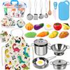 AMAYGA 27 Pezzi Giocattoli da Cucina per Bambini, Set di Pentole e Padelle in Acciaio Inossidabile, Utensili, Grembiule e Cappello da Cuoco