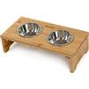 lionto Ciotole rialzate per Cani Postazione di alimentazione per Cani Portaciotole per Animali domestici in Bambù 2 Ciotole in acciaio inossidabile antiscivolo, (S) 40x20x10 cm