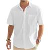 J.VER Camicia da Uomo a Maniche Corte in Cotone e Lino, Casual, Leggera, con Bottoni, per Vacanze, Spiaggia, Estate, con Tasca, Bianco, XL