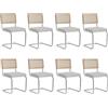 BenyLed Set di 8 Sedie da Pranzo in Velluto con Gambe in Metallo Cromato; Sedie da Cucina Moderne con Schienale in Legno Massiccio Rattan e Robuste Gambe in Metallo (bianco Pile polare)