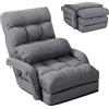 RELAX4LIFE Poltrona Pieghevole con Cuscino, Sedia da Terra Regolabile in 5 Livelli, Divano e Letto, Poltrona Reclinabile, Ergonomico, Comodo Tessuto e Imbottitura (GRIGIO)