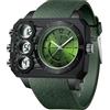 findtime Orologio da uomo con quadrante grande, analogico, digitale, doppio fuso orario, sportivo, quadrato, grande, sveglia, cronometro, conto alla rovescia, LED, luminoso, nero, verde, Verde