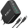 Avatcen Caricabatterie USB Multiporta, caricatore USB C 55W a 5 porte con cavo 2M, adattatore di alimentazione tipo C, portatile USB C per iPhone 15/14/13/12 Pro Max, per Switch/Air, iPad, Galaxy, Tablette