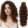 RUNATURE Extension Capelli Veri Ricci Biadesivo Castano 40cm 50g 20pcs Extension Capelli Invisibile #4-NW