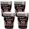 POPOYU 16 bicchieri di carta 50° compleanno, bicchieri usa e getta, colore nero, oro rosa, 235 ml, bicchieri di carta per feste di compleanno, set di carta per 50° compleanno